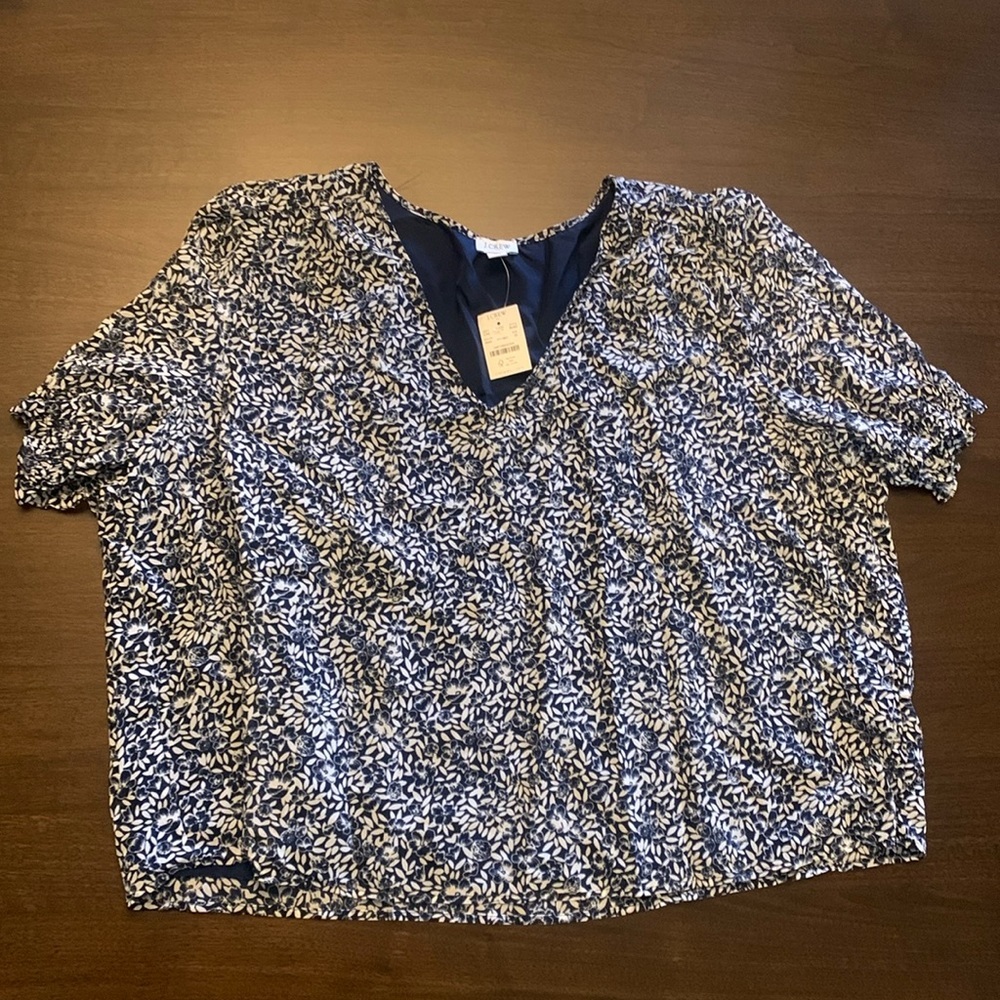 NWT J. Crew Smocked Crinkle Puff Short Sleeve Blouse!